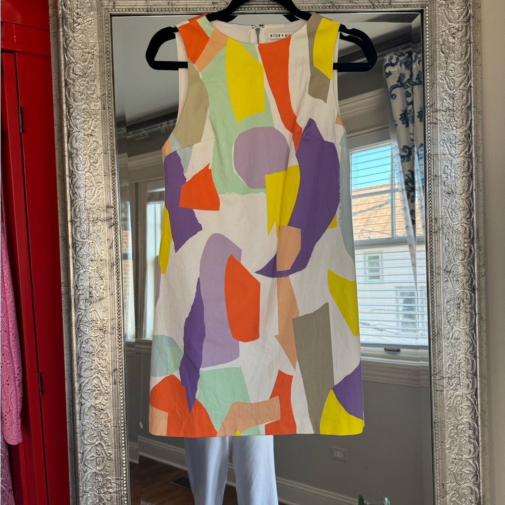 Alice + Olivia Clyde Printed Geo Collage A-Line Shift Dress 0